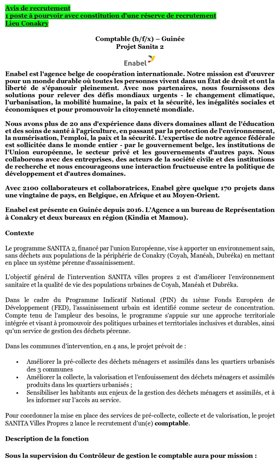 Avis de recrutement d'un Comptable (h/f/x) – Guinée | Page 1