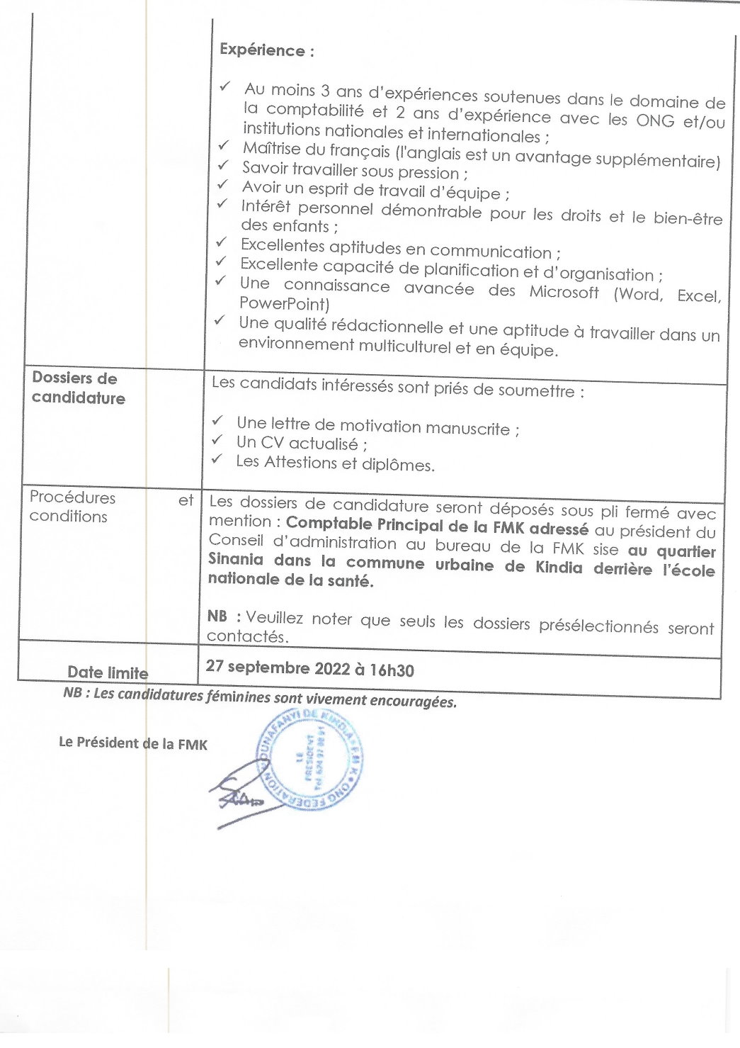 AVIS DE RECRUTEMENT COMPTABLE DE LA FEDERATION FMK DE KINDIA | page 3