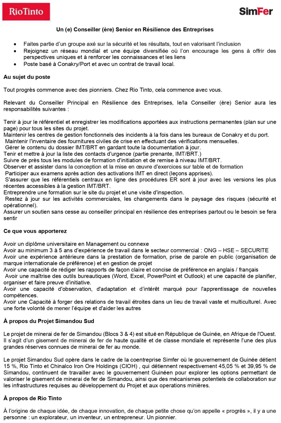 Un (e) Conseiller (ère) Senior en Résilience des Entreprises | page 1