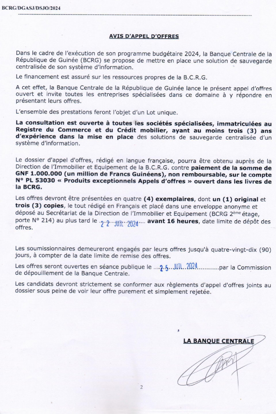 Avis d’appel d’offres relatif à la mise en place d’une solution de sauvegarde centralisée de son système d’information | Page 1