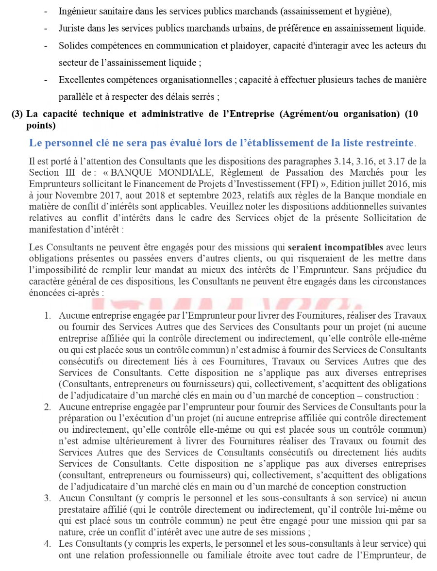 RECRUTEMENT D’UN CONSULTANT (CABINET) POUR L’ETUDE INSTITUTIONNELLE DU SECTEUR DE L’ASSAINISSEMNT EN MILIEU URBAIN EN GUINEE | Page 3