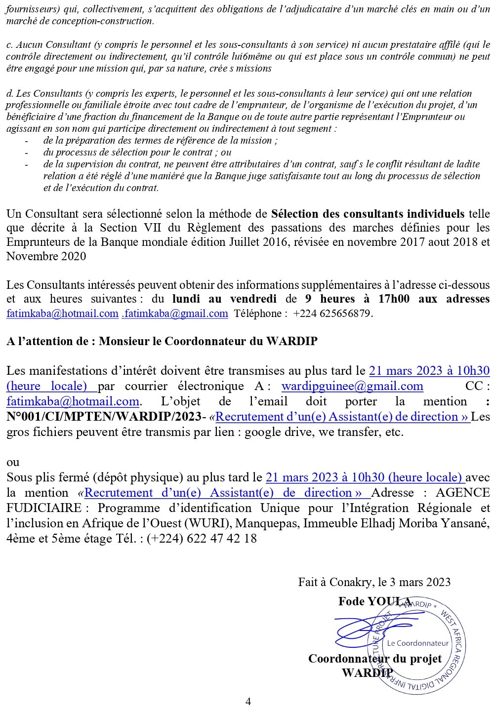 Demande De Manifestations D’intérêt Pour Le Recrutement D’un(E) Assistant(E) De Direction | Page 4