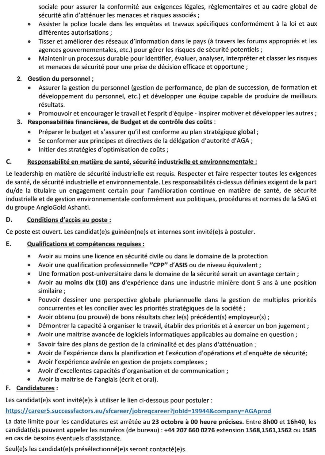 Avis de recrutement d'un(e) Directeur(trice) Senior de la Sécurité Civile (Senior Manager : Security) | page  1