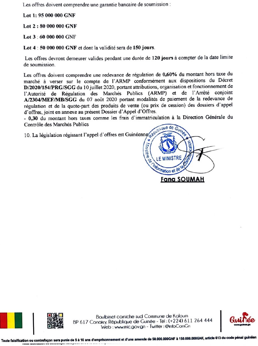 Avis d'appel d'offres ouvert pour l'Acquisition et installation de Matériels Techniques et acquisition et livraison des mobiliers de bureau | Page 4