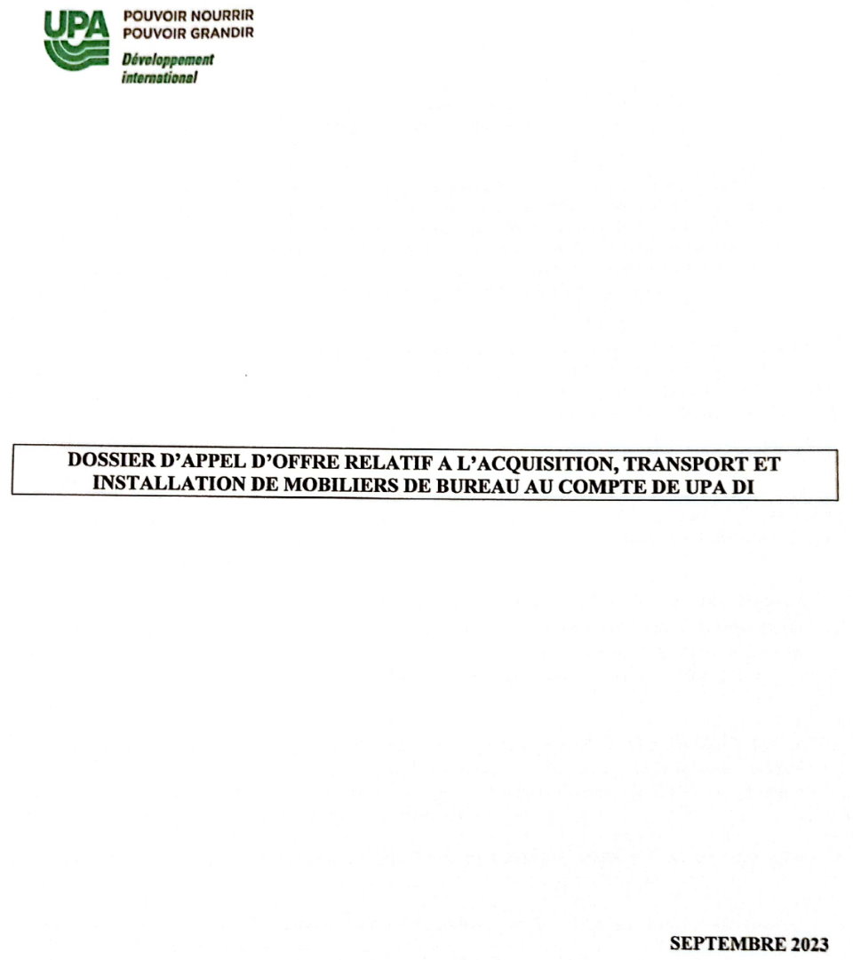 Acquisition, Transport Et Installation De Mobiliers De Bureau Au Compte De UPA DI | Page 1