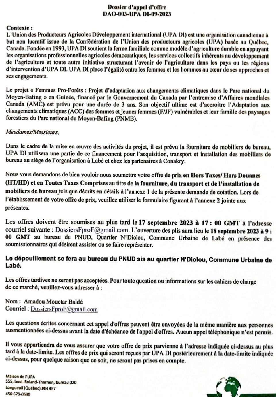 Acquisition, Transport Et Installation De Mobiliers De Bureau Au Compte De UPA DI | Page 2