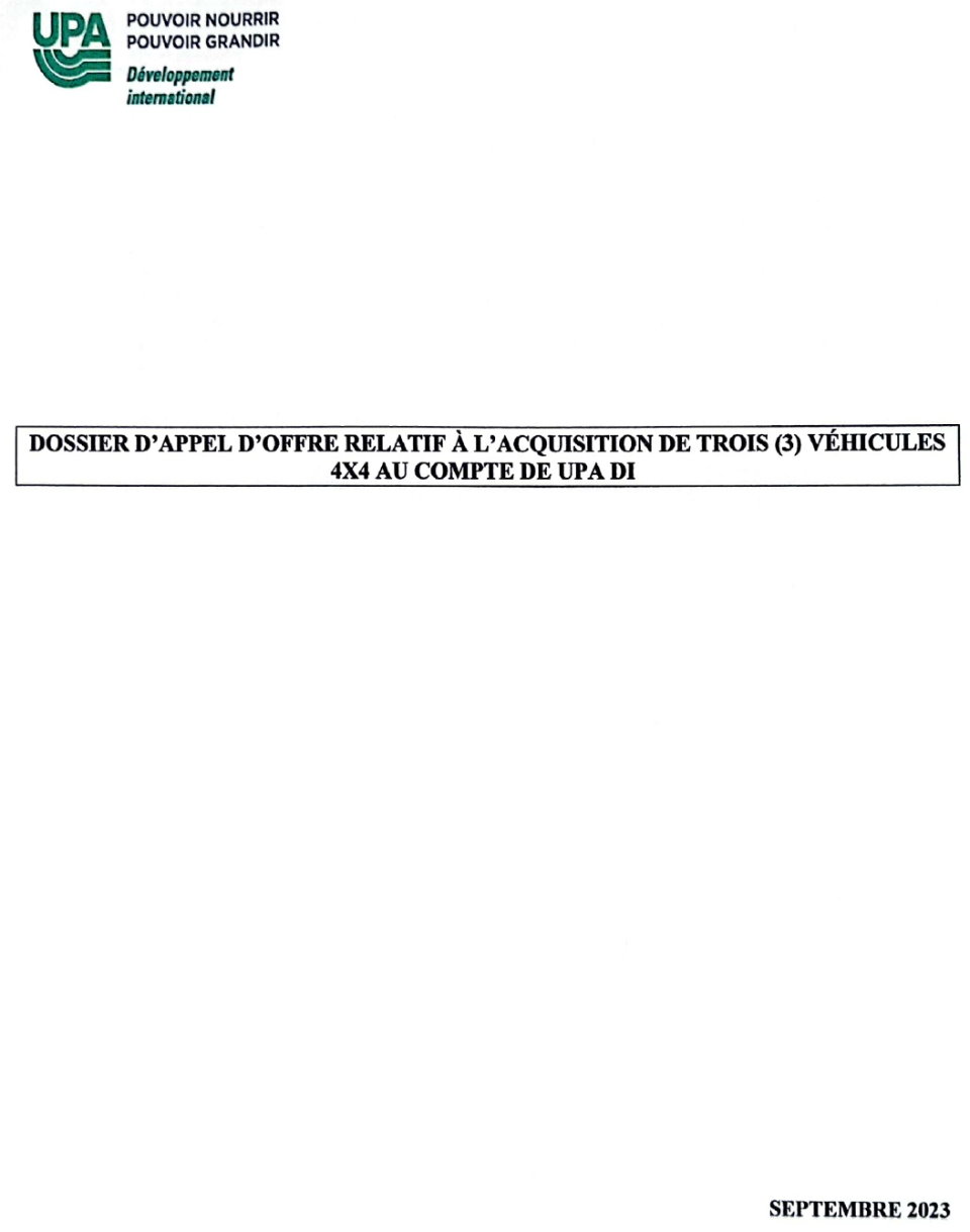 L'acquisition De Trois (3) Véhicules 4x4 Au Compte De UPA DI | Page 1