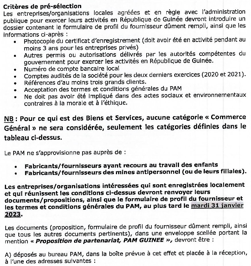  Avis à manifestation d'intérêt pour présélection et enregistrement des fournisseurs potentiels » REFERENCE : PAM-PROC-E0I-001-2023  | Page 3