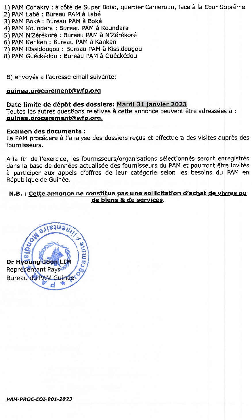  Avis à manifestation d'intérêt pour présélection et enregistrement des fournisseurs potentiels » REFERENCE : PAM-PROC-E0I-001-2023  | Page 4