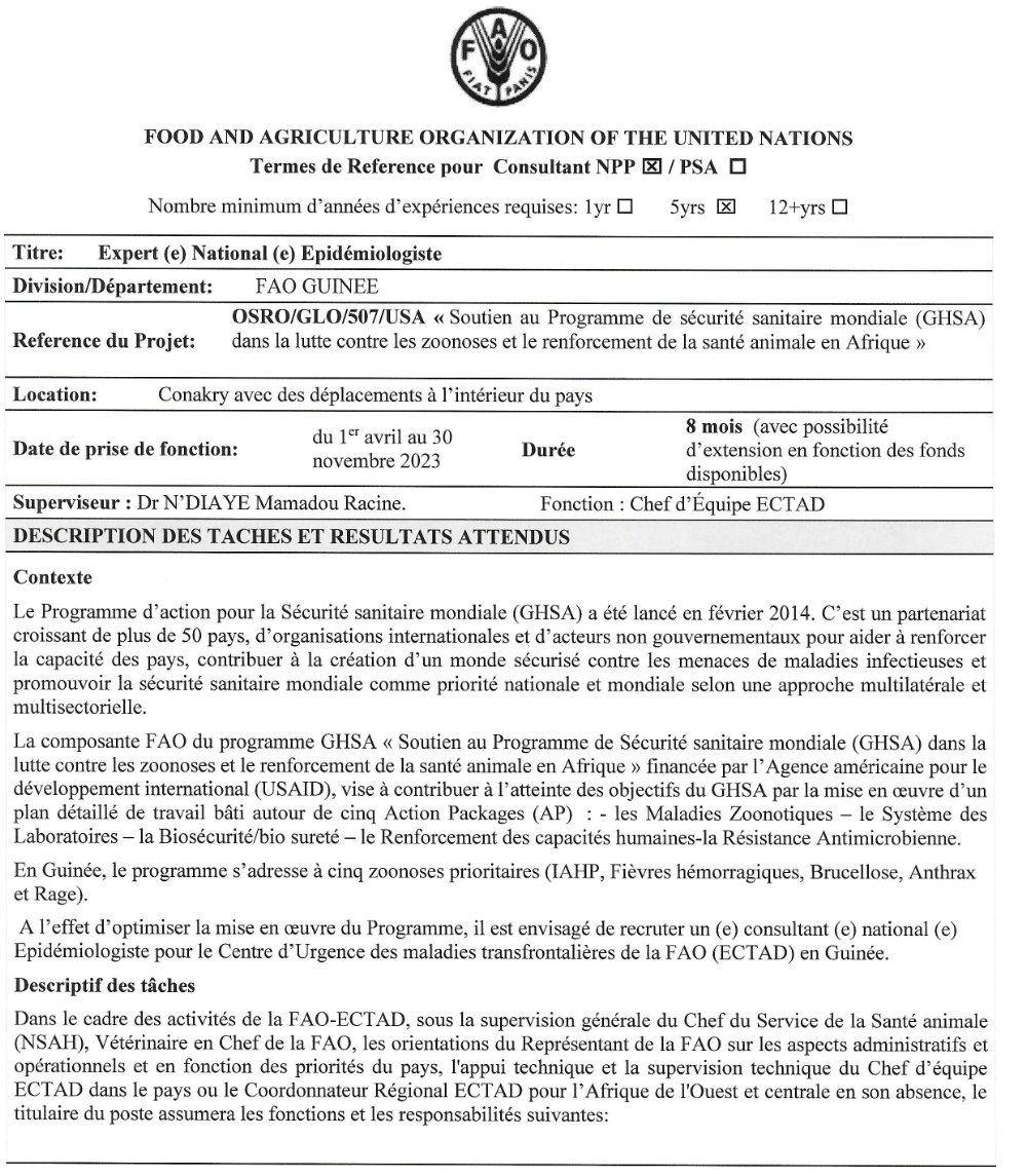 Recrutement D'un(e) Expert(e) National(e) Epidémiologiste | Page 1