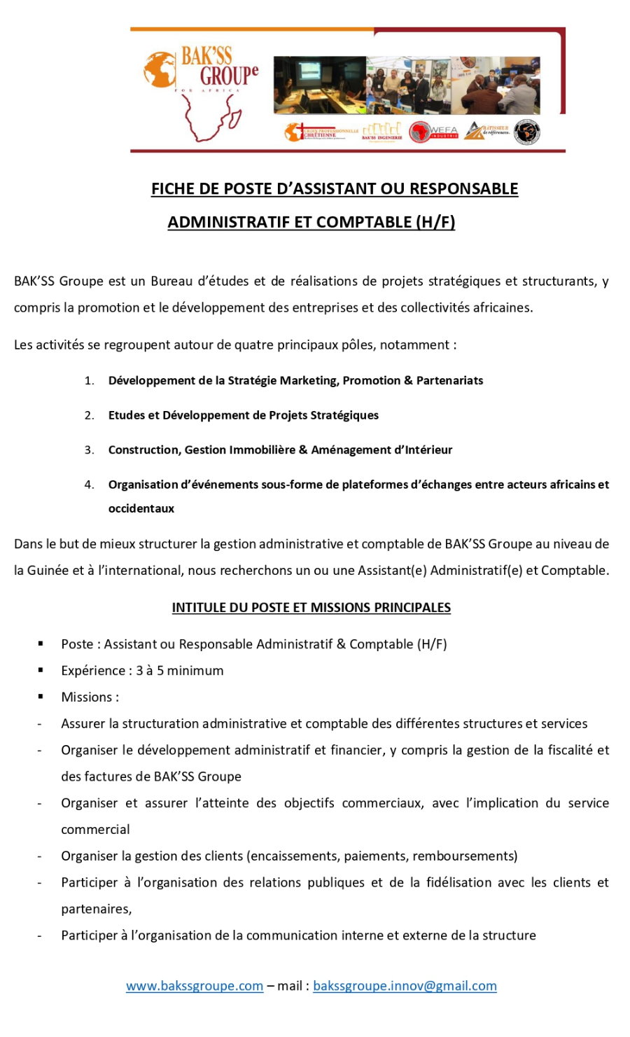 FICHE DE POSTE D’ASSISTANT OU RESPONSABLE ADMINISTRATIF ET COMPTABLE (H/F) | Page 1