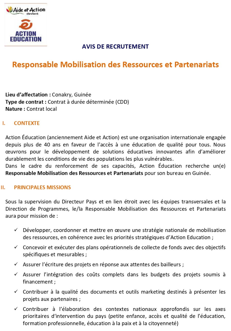 un Responsable Mobilisation des Ressources et Partenariats | Page 1