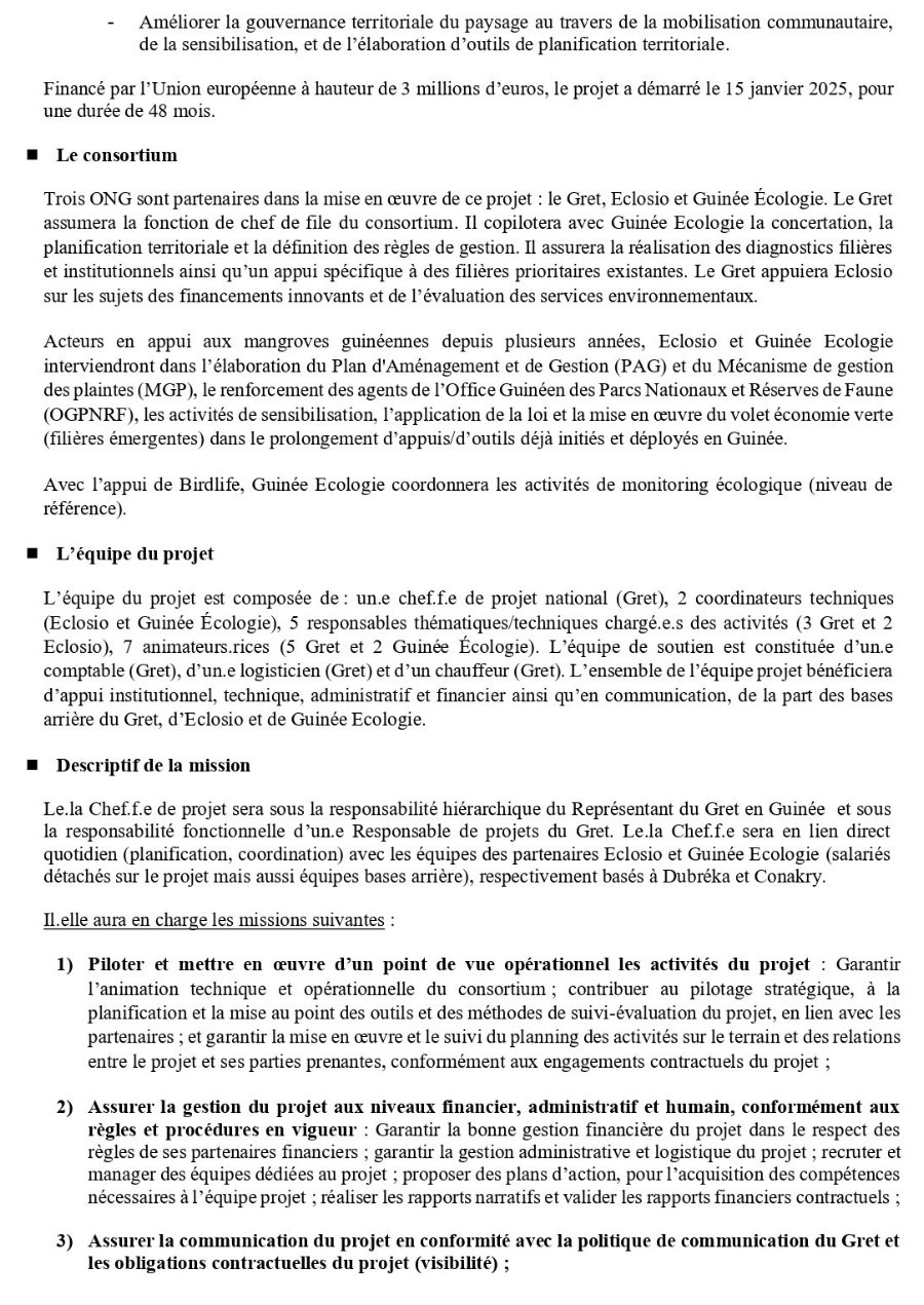 Avis de recrutement d'un.e Chef.f.e de projet NaturaGuinée Konkouré : Mise en protection du paysage des mangroves de Konkouré | Page 2