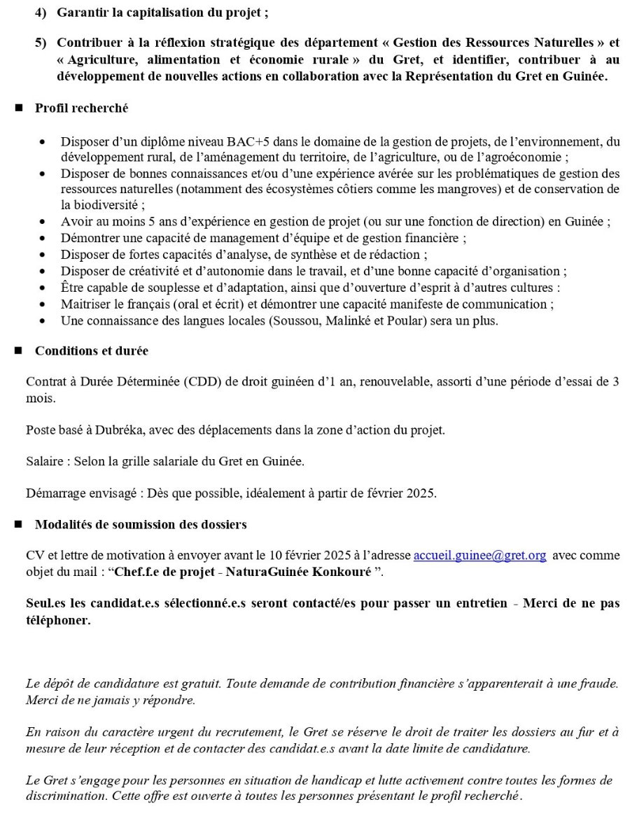 Avis de recrutement d'un.e Chef.f.e de projet NaturaGuinée Konkouré : Mise en protection du paysage des mangroves de Konkouré | Page 3