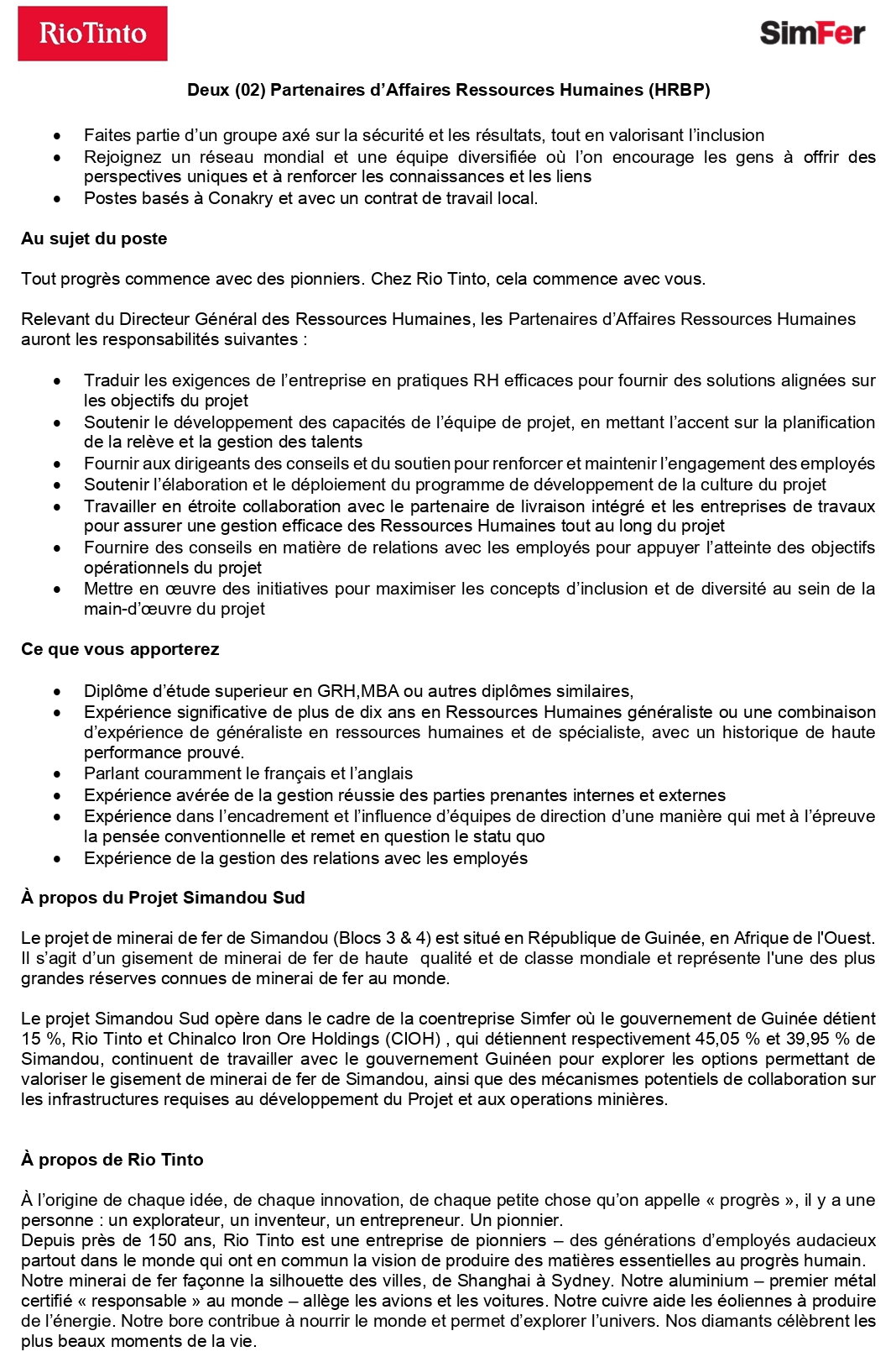 Deux (02) Partenaires d’Affaires Ressources Humaines (HRBP) | Page 1
