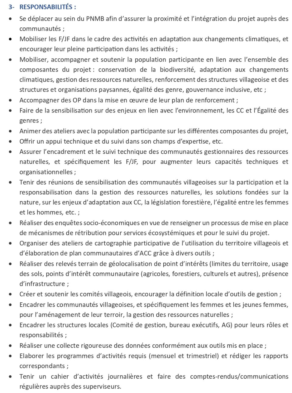 AVIS DE RECRUTEMENT DES AGENT(E)S COMMUNAUTAIRES DE SENSIBILISATION ET DE FORMATION AU COMPTE DE FEMMES PRO-FORÊTS : PROJET D’ADAPTATION AUX CHANGEMENTS CLIMATIQUES DANS LE PARC NATIONAL DU MOYEN-BAFING EN GUINEE (PNMB) | Page 2