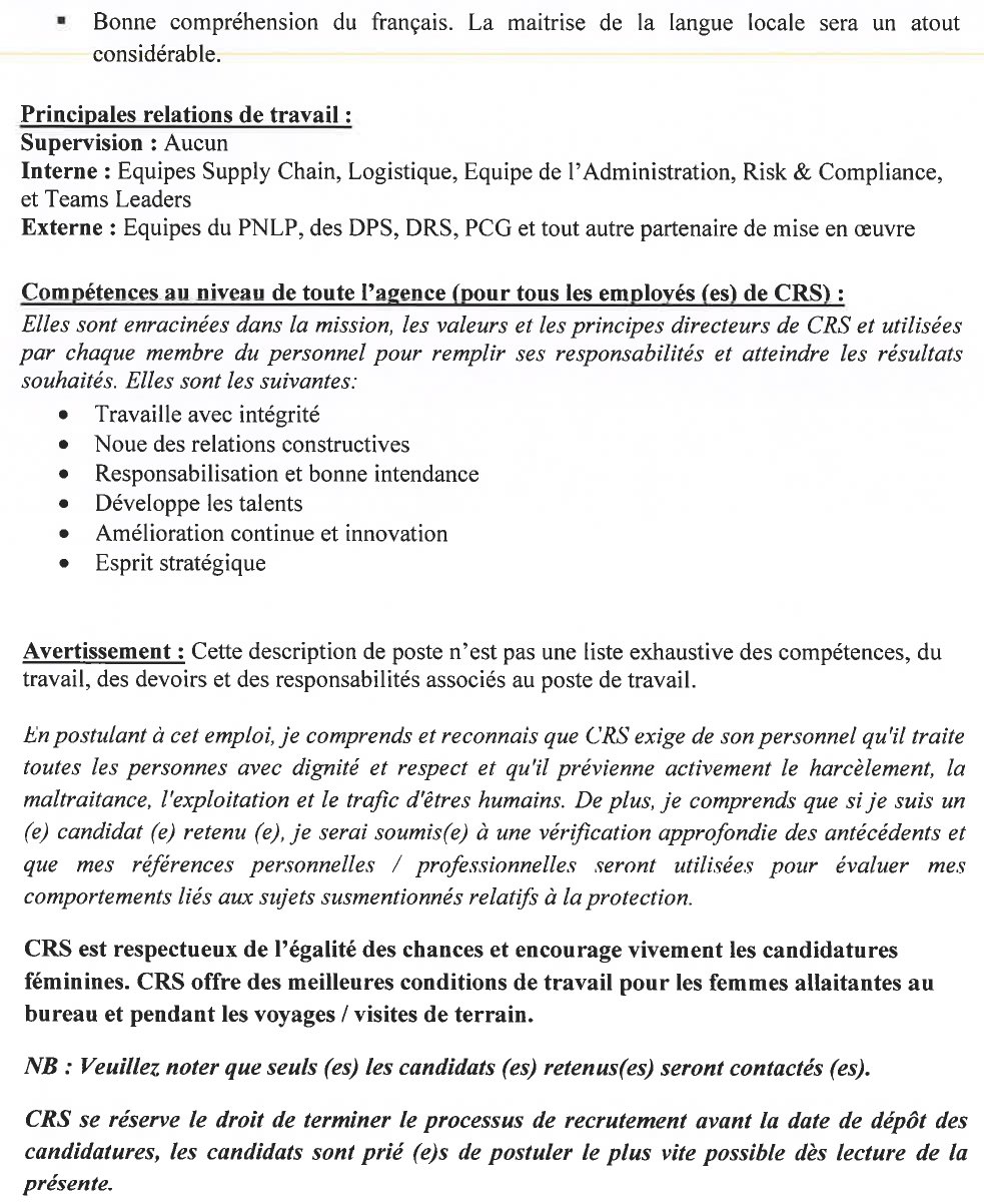 recrutement de cinq (5) assistants gestionnaires d’entrepôt Kindia, Mamou, Kissidougou, Kankan et Nzérékoré page 3