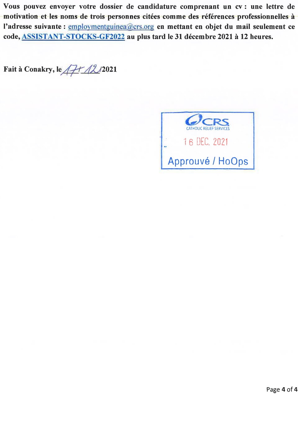 recrutement de cinq (5) assistants gestionnaires d’entrepôt Kindia, Mamou, Kissidougou, Kankan et Nzérékoré page 4