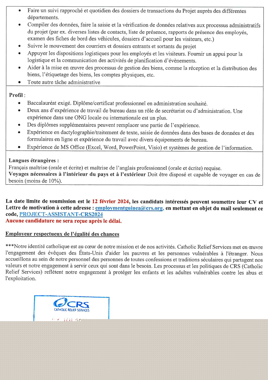 AVIS DE RECRUTEMENT D'UN ASSISTANT(E) PROJET | Page 2