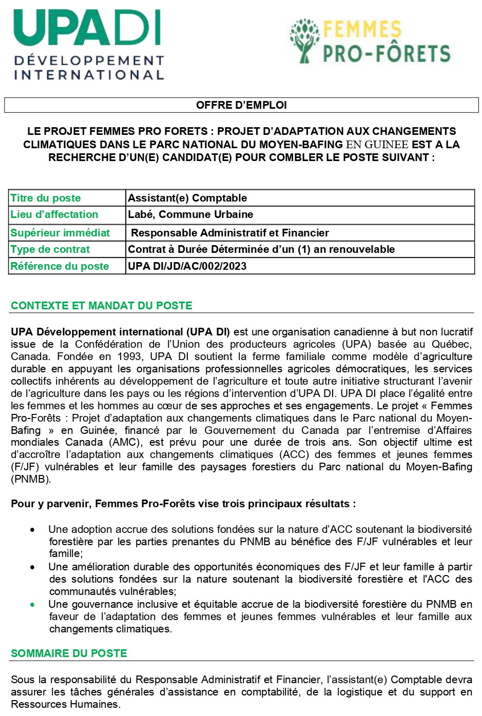 Recrutement D'un(e) Assistant(e) Comptable | Page 1