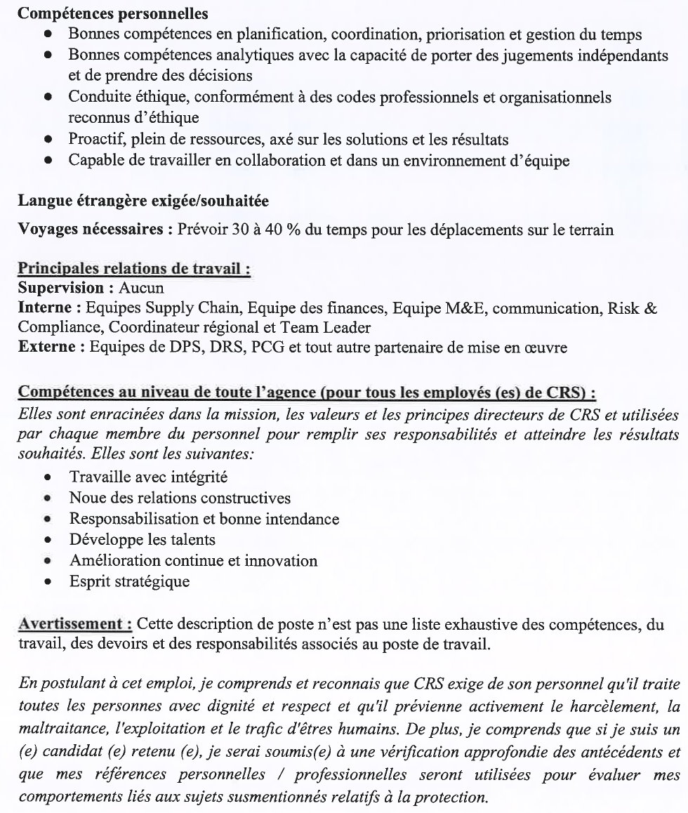 Avis de recrutement d’un( e) chargé(e) de la Logistique P3
