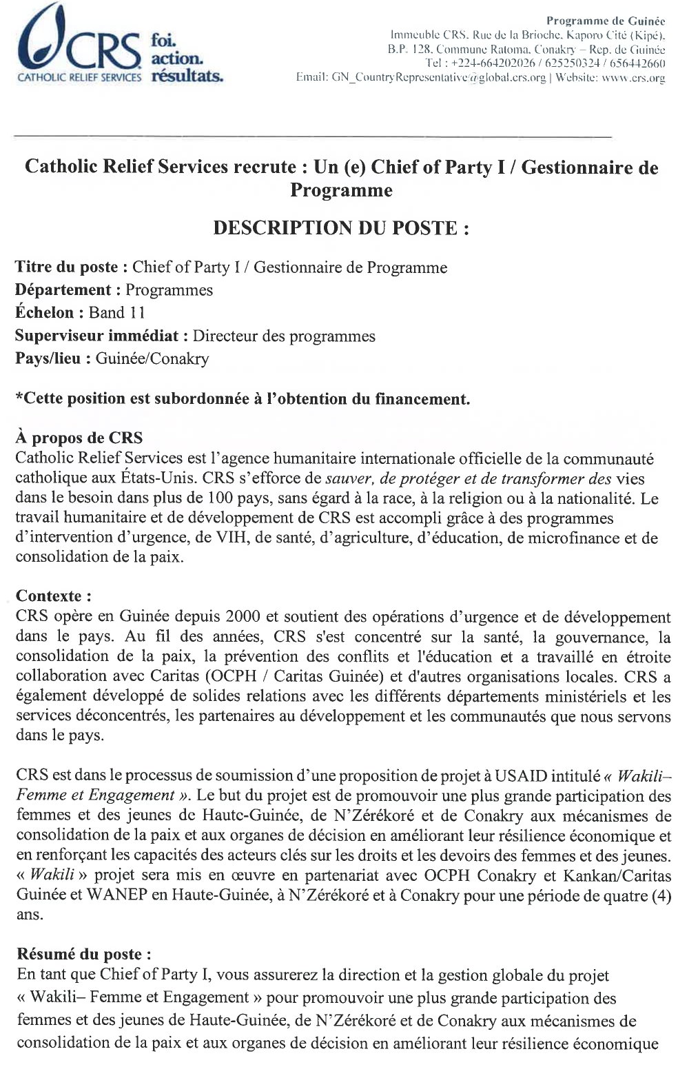 Avis de Recrutement d'un Gestionnaire de Programme | Page 1