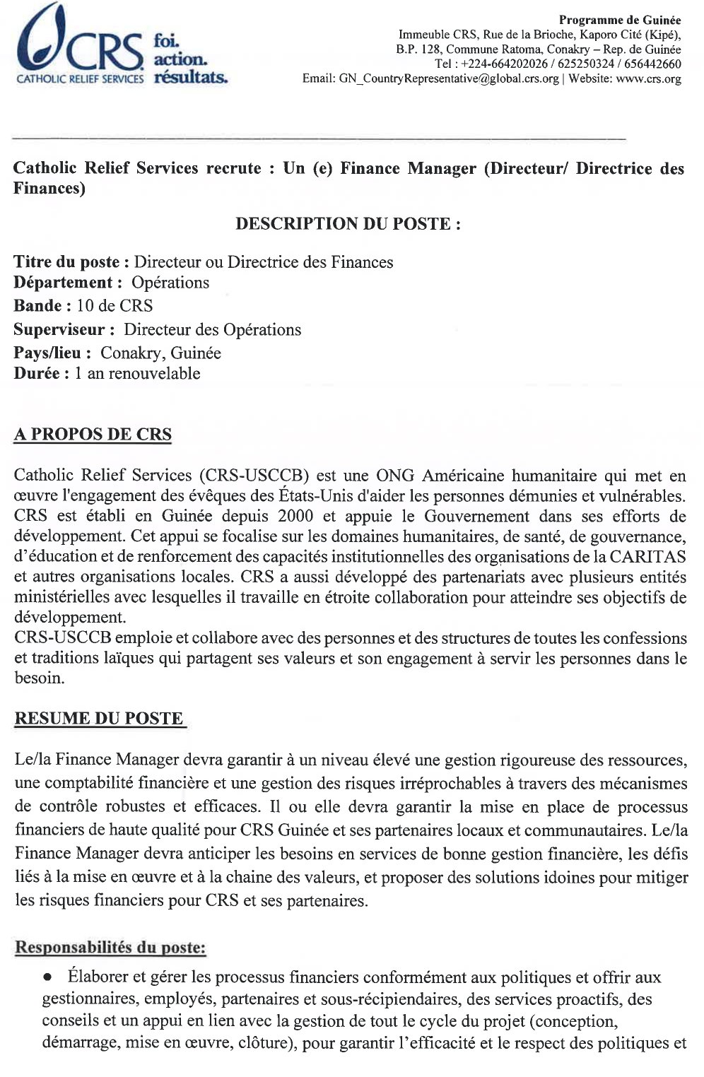 Recrutement d'un(e) Directeur/trice des Finances page 1