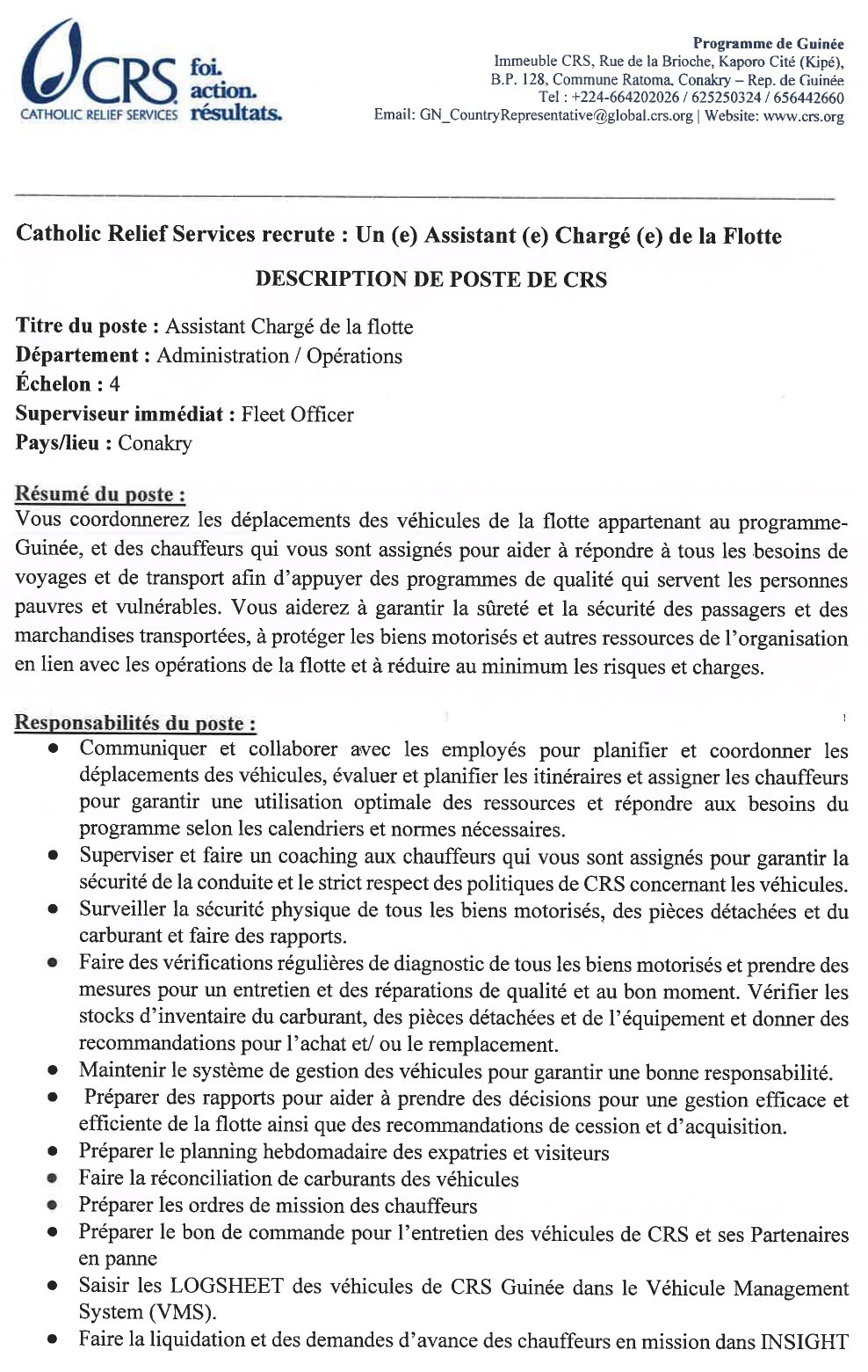 recrutement d'un(e) Assistant(e) chargé(e) de la Flotte | page 1