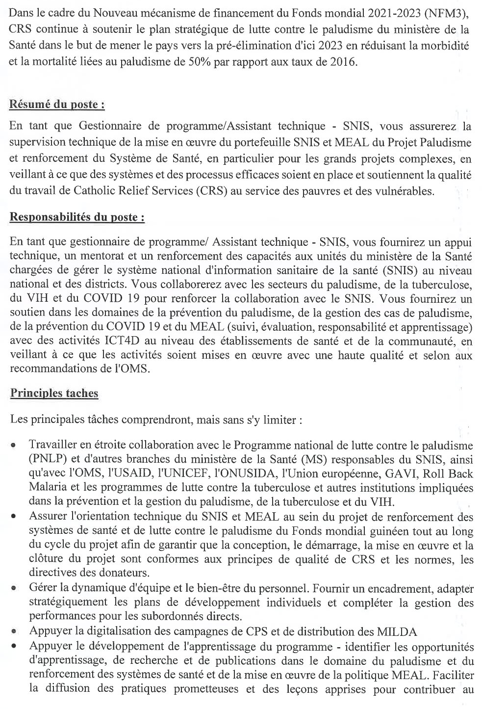 Publication d’un avis pour le recrutement d’un Gestionnaire de programme/Assistant technique – Renforcement des systèmes d’information sur la gestion sanitaire | page 2