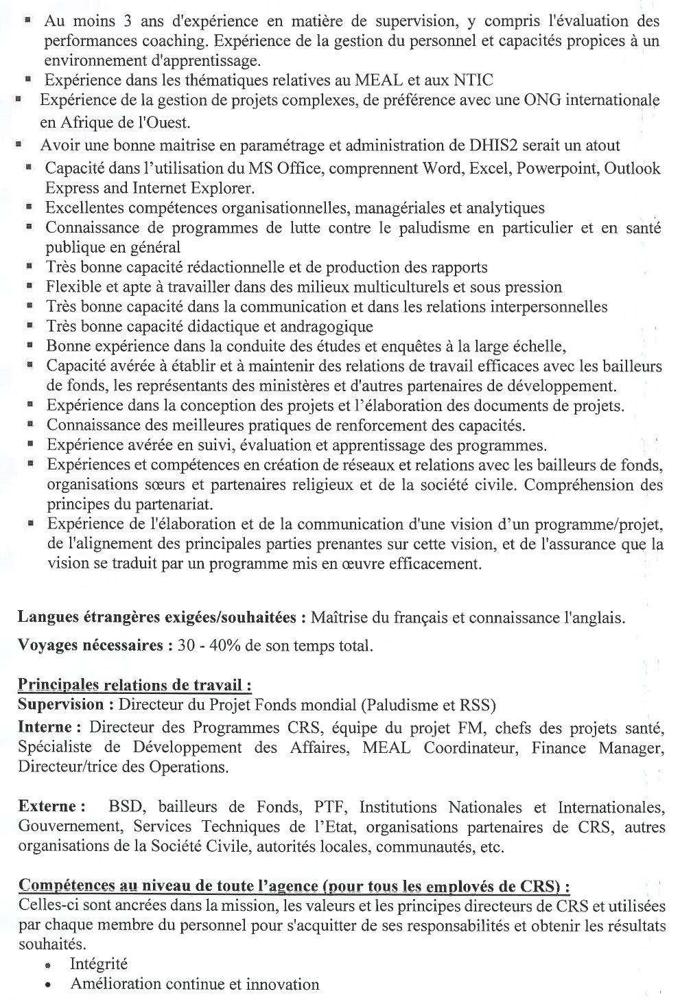 Publication d’un avis pour le recrutement d’un Gestionnaire de programme/Assistant technique – Renforcement des systèmes d’information sur la gestion sanitaire | page 4