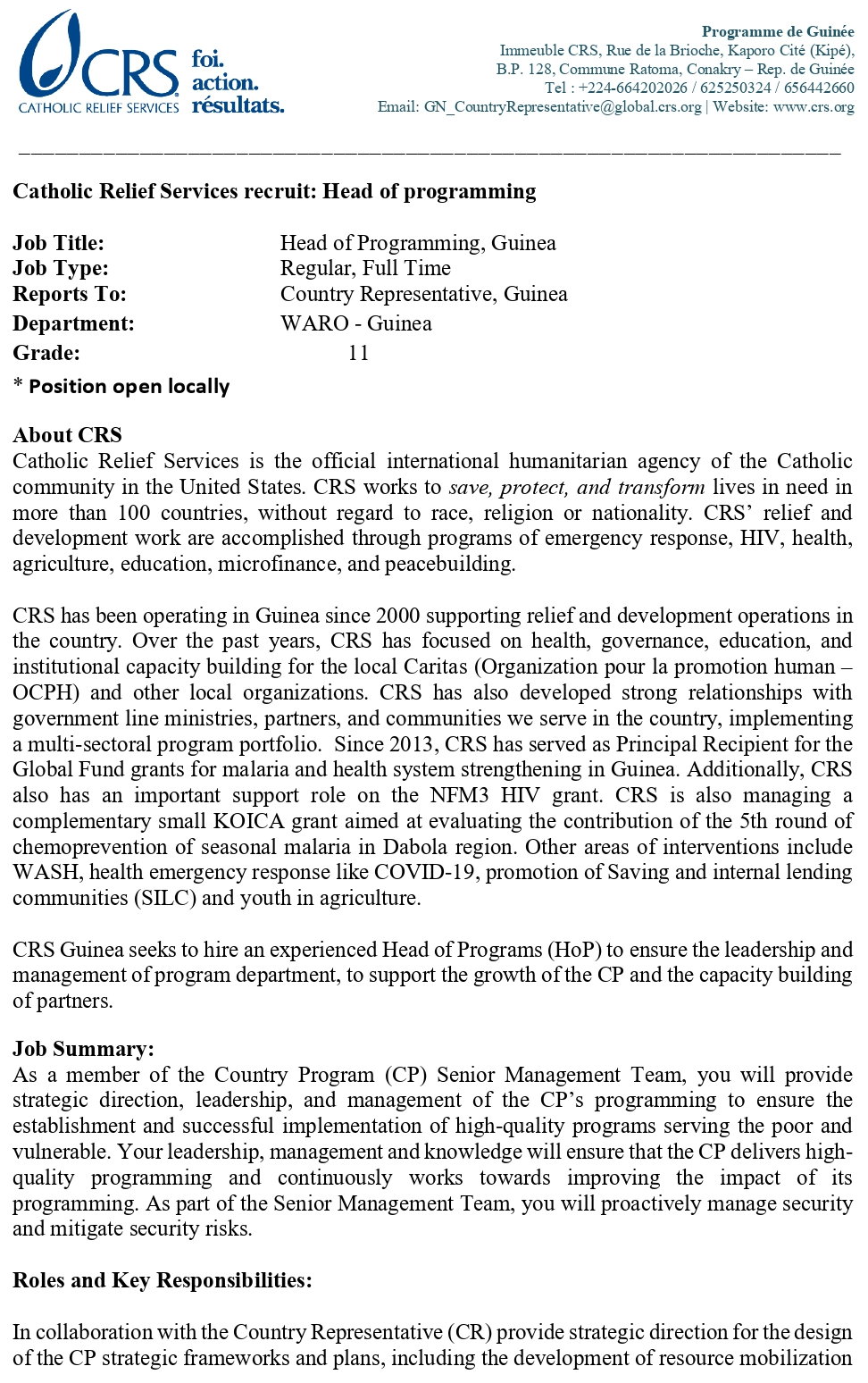 Avis De Recrutement D'un(E) Head Of Programming | Page 1