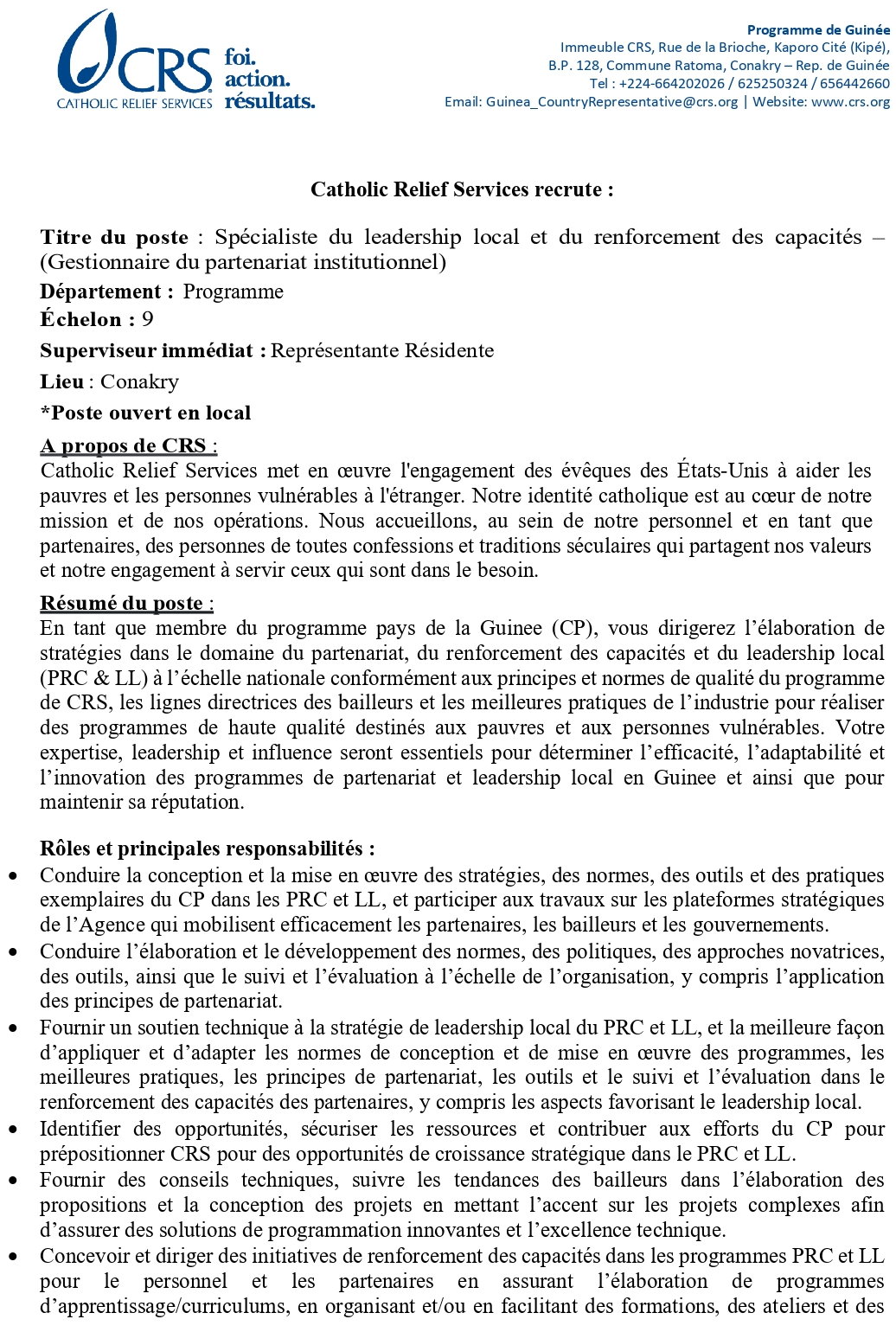 Avis De Recrutement D'un(e) Leadership Local | Page 1