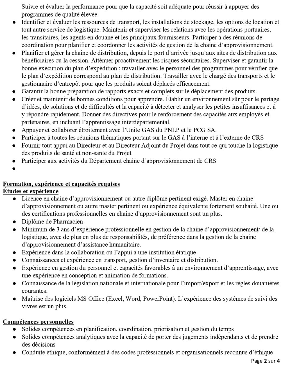 Recrutement de Responsable Logistique-Fonds mondial | Page 2