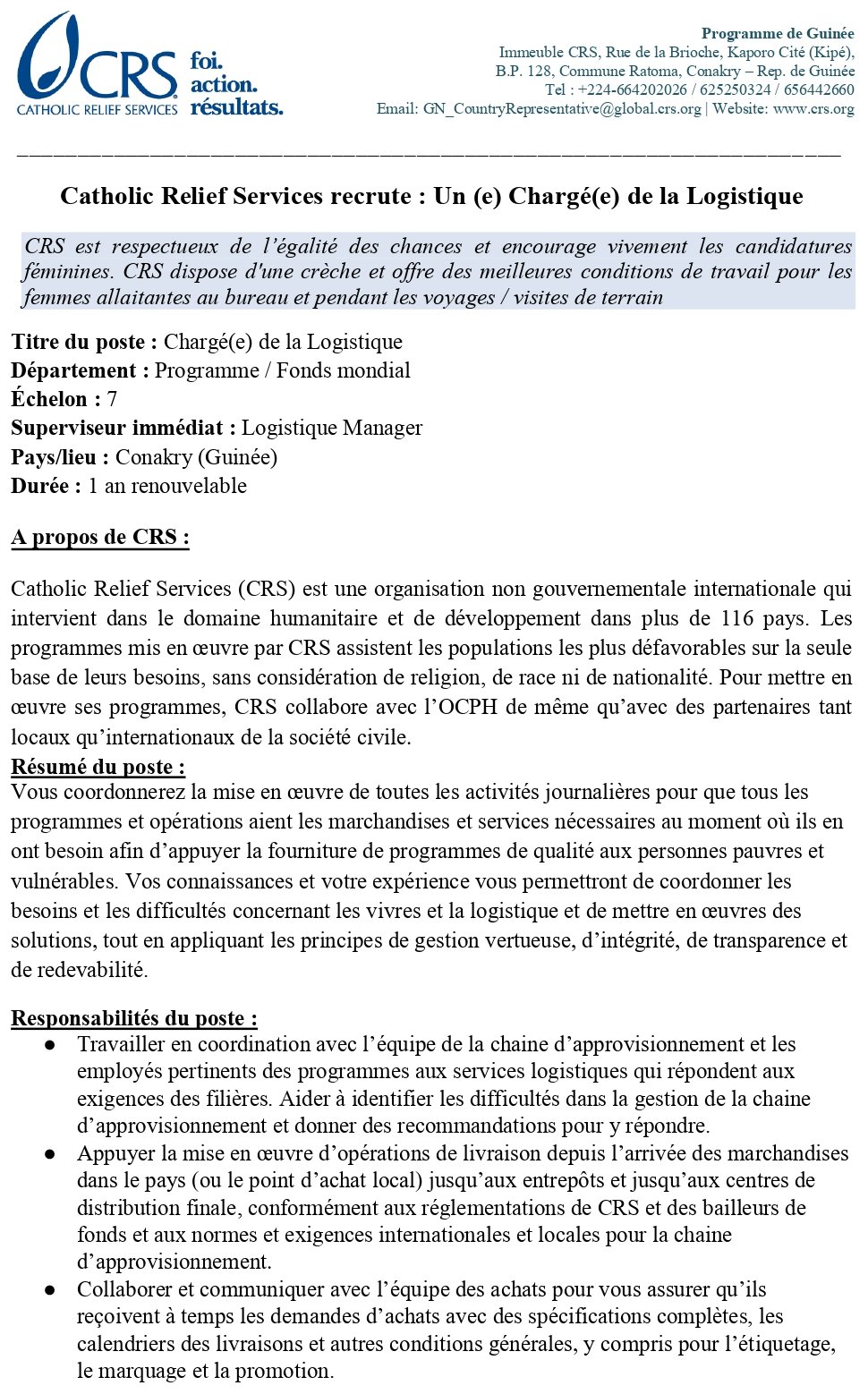 Un (e) Chargé(e) de la Logistique | Page 1