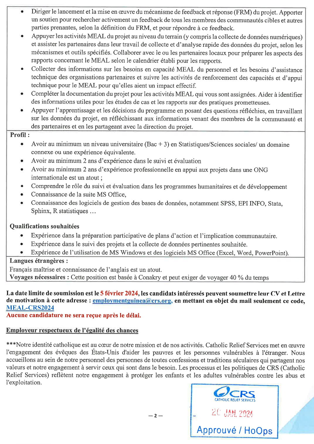 AVIS DE RECRUTEMENT D'UN(E) MEAL OFFICER | Page 2