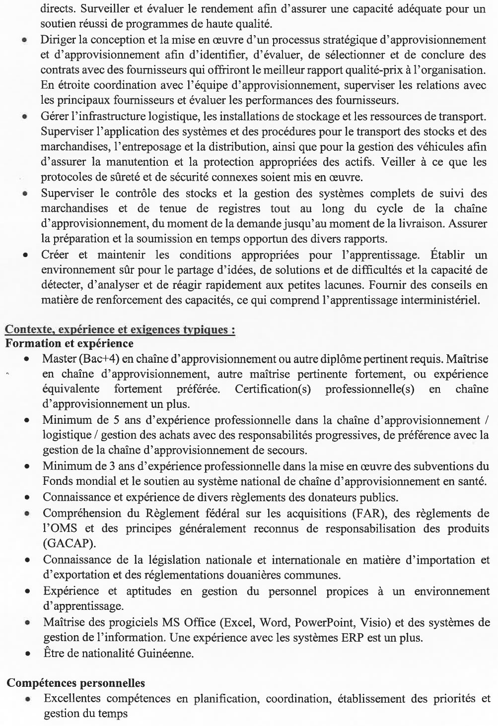 JD Recrutement d’un(e) Gestionnaire de la chaine d’approvisionnement | Page 2