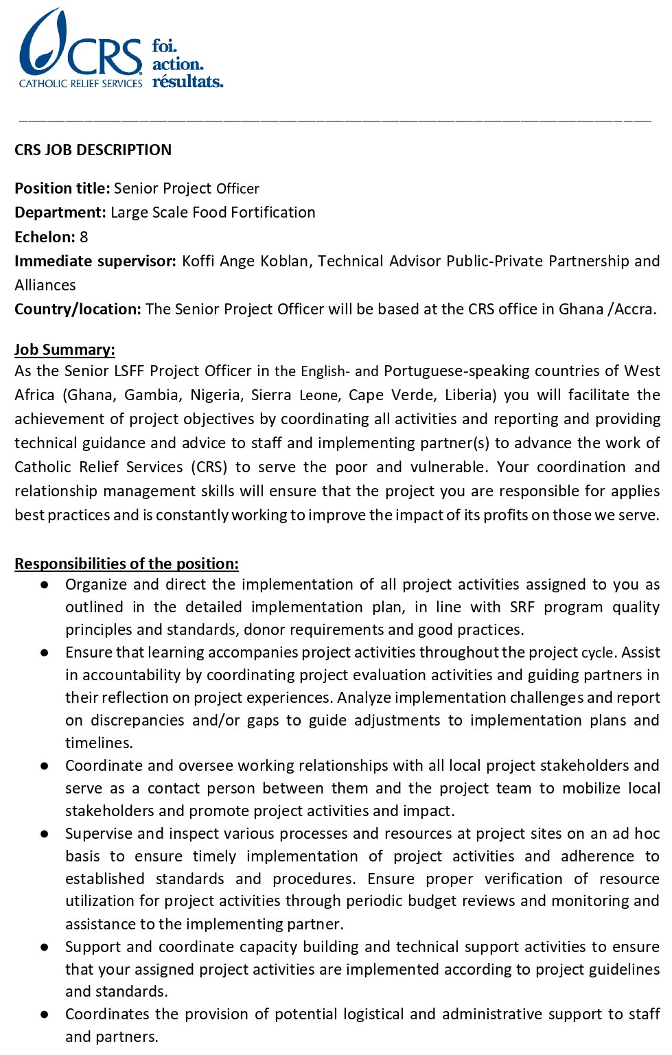 Avis de recrutement d'un Senior Project Officer | Page 1