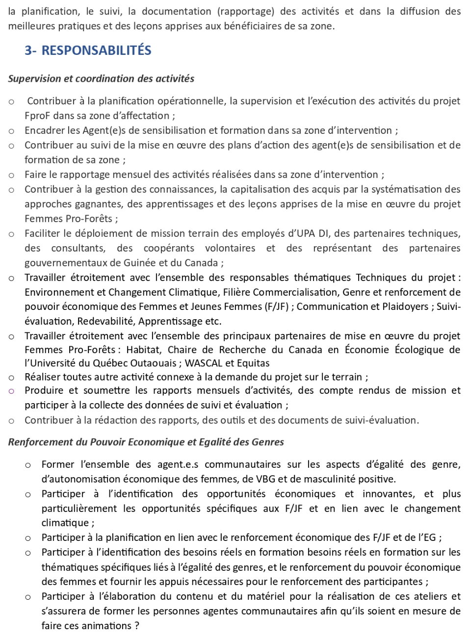Avis De Recrutement D’un(E) Superviseur (euse) De Zone Et Spécialiste En Renforcement Du Pouvoir Economique Et Egalite Des Genres Pour Femmes Pro-Forêts : Projet D’adaptation Aux Changements Climatiques Dans Le Parc National Du Moyen-Bafing En Guinée (PNMB) | Page 2