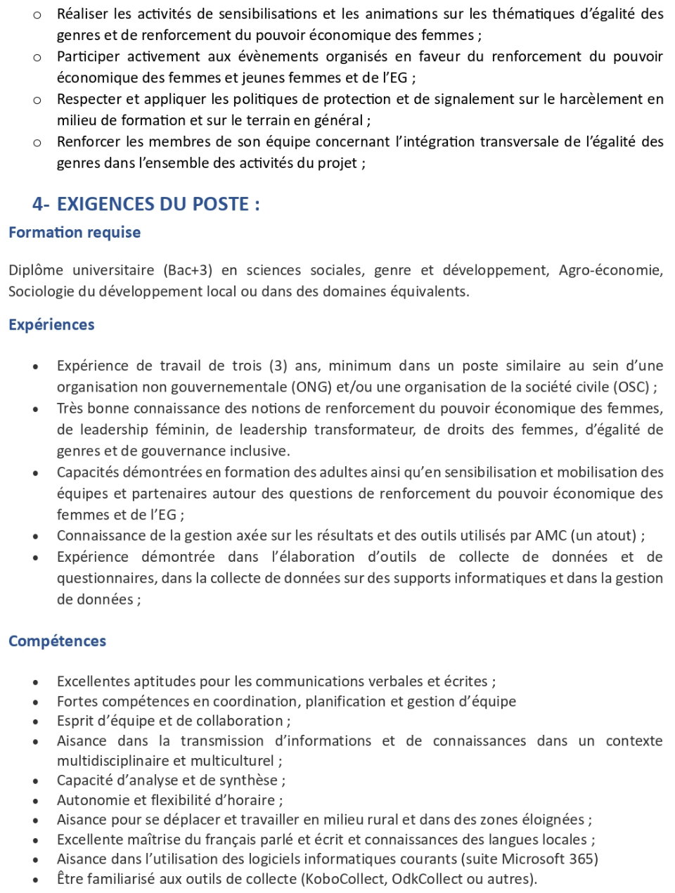 Avis De Recrutement D’un(E) Superviseur (euse) De Zone Et Spécialiste En Renforcement Du Pouvoir Economique Et Egalite Des Genres Pour Femmes Pro-Forêts : Projet D’adaptation Aux Changements Climatiques Dans Le Parc National Du Moyen-Bafing En Guinée (PNMB) | Page 3
