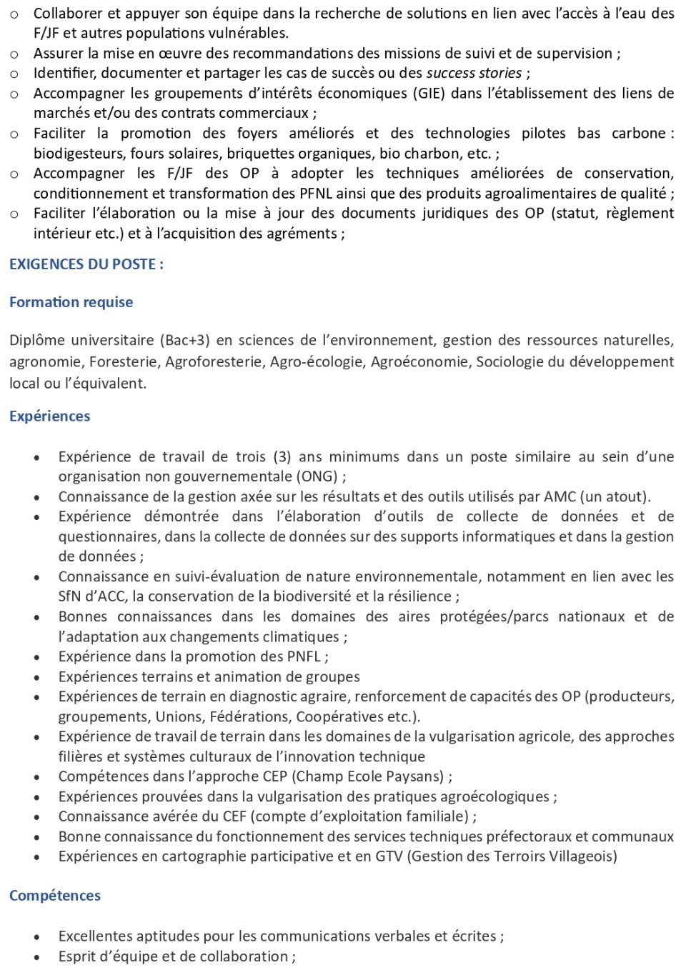 Avis De Recrutement D’un(e) Superviseur (euse) De Zone Et Spécialiste En Environnement Et Changements Climatiques Pour Femmes Pro-Forêts : Projet D’adaptation Aux Changements Climatiques Dans Le Parc National Du Moyen-Bafing En Guinée (PNMB) | Page 3