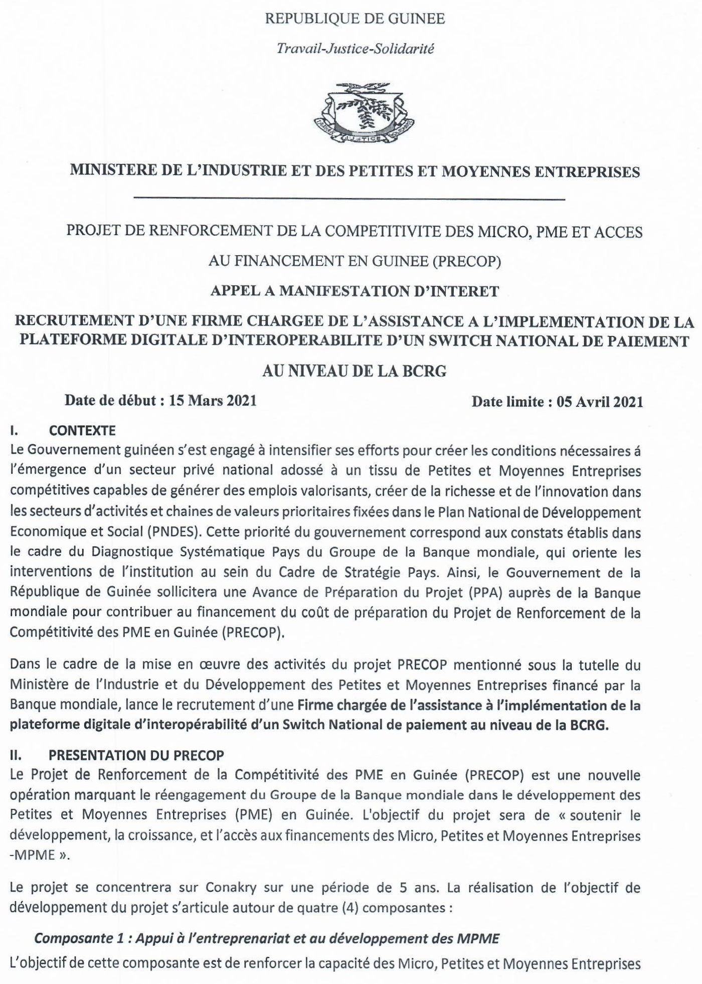 Appel d'Offre precop en guinée 