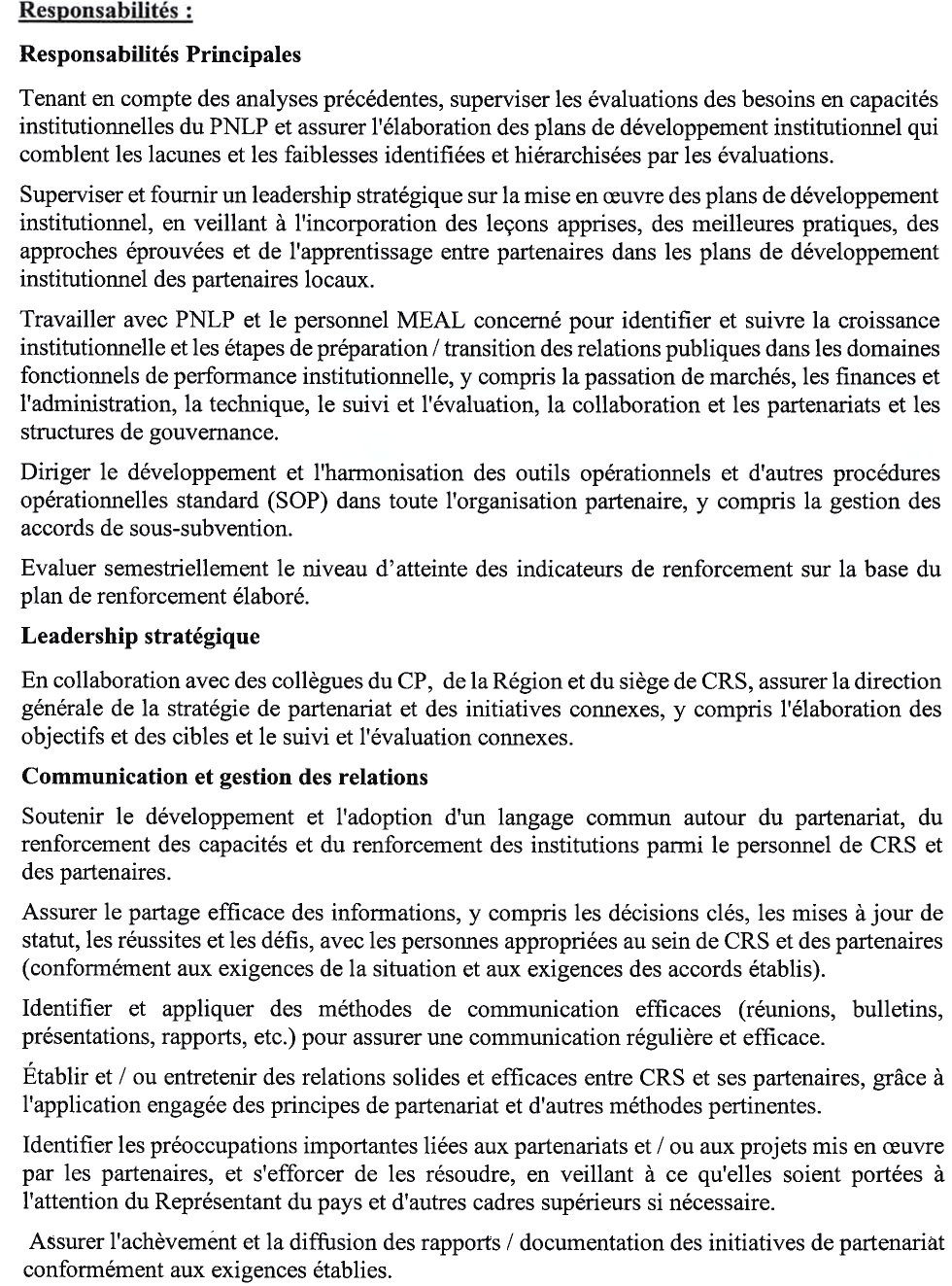 Avis de recrutement d’un(e) chargé(e) de Partenariat pour le renforcement des capacités-HPI P1