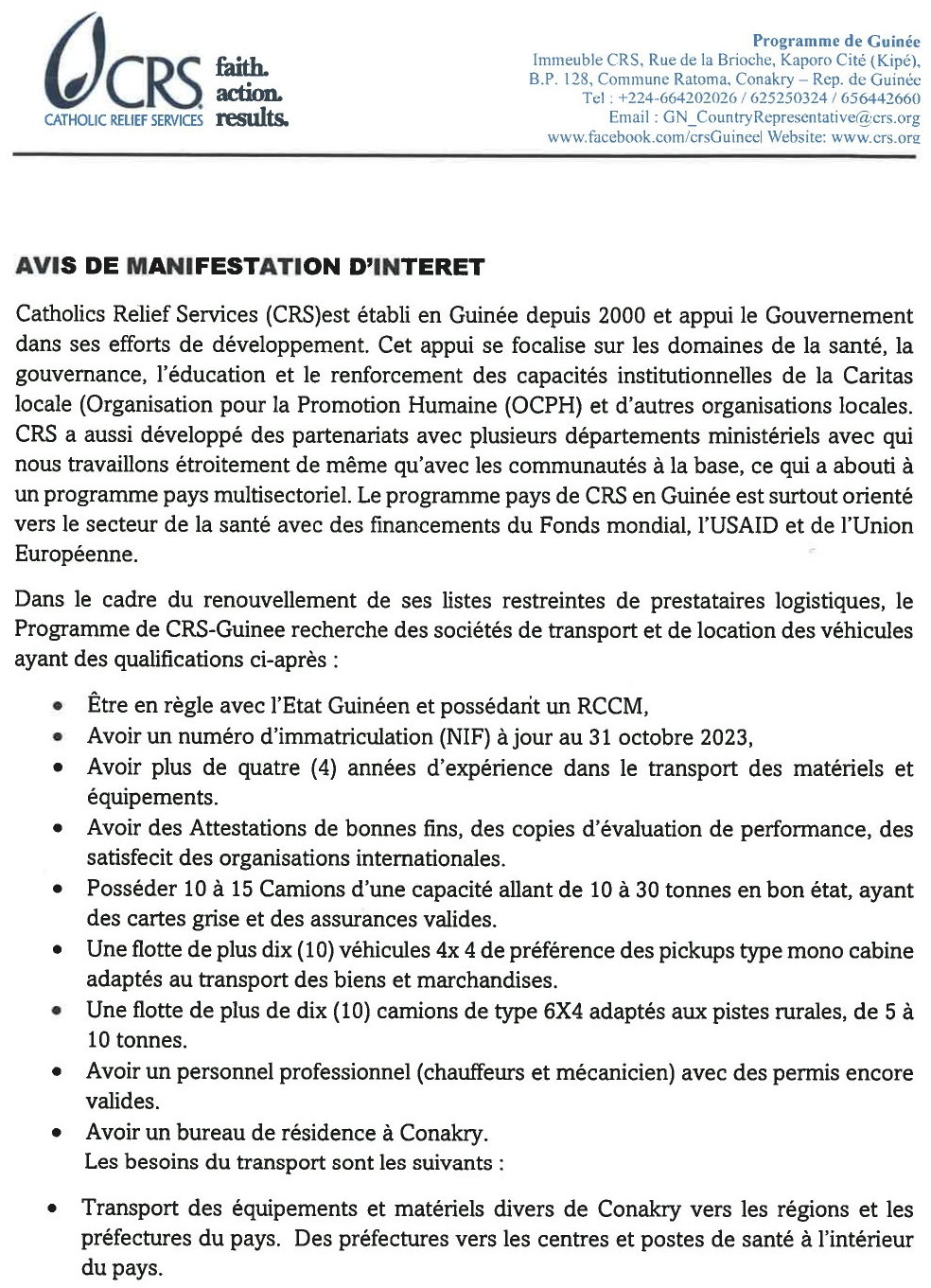 Avis de Recrutement d'une société de transport et de location des véhicules | Page 1