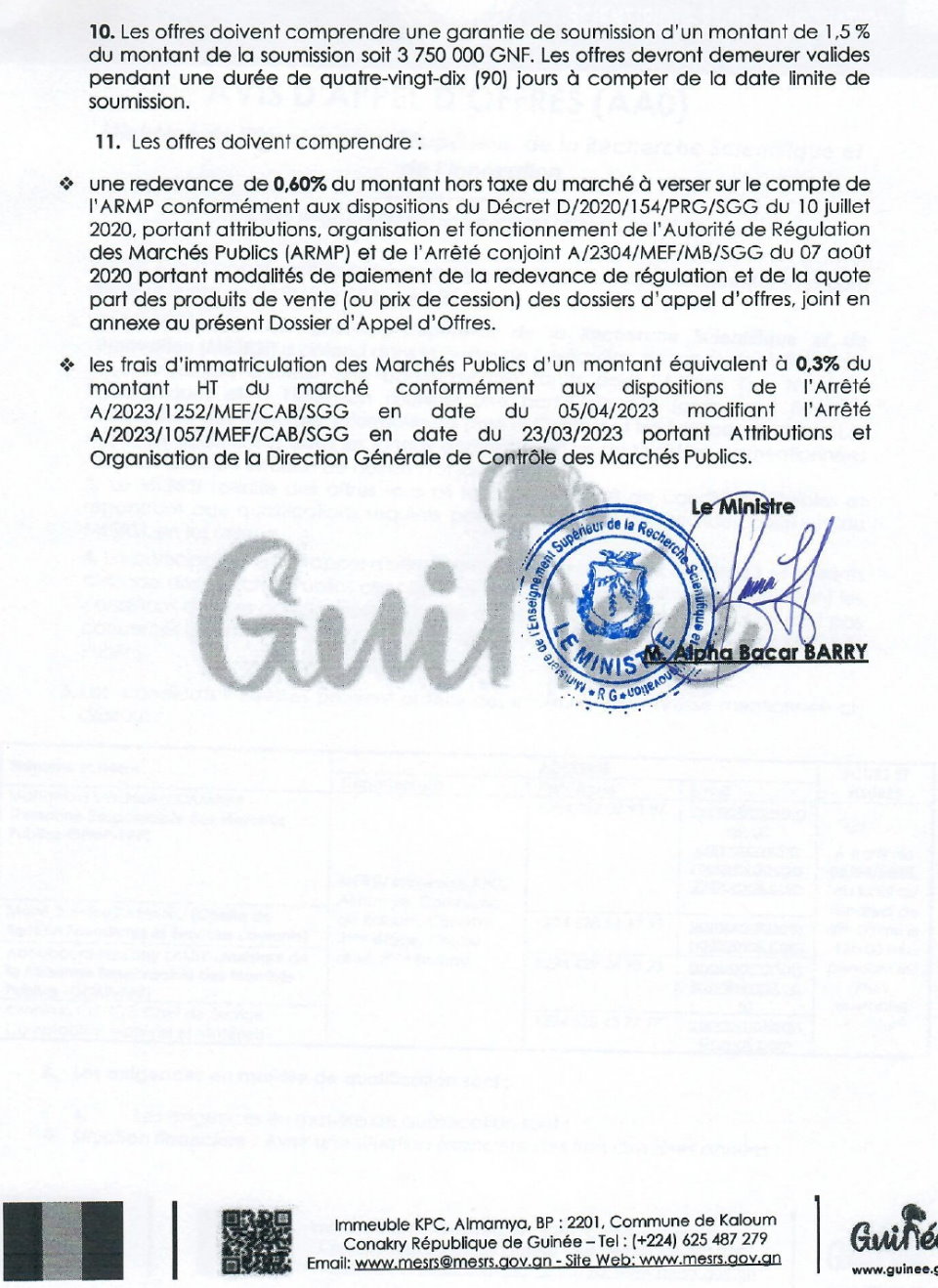 Avis d'appel d'offres pour l’acquisition des matériels, informatiques pour le Cabinet et les Services Centraux | Page 3