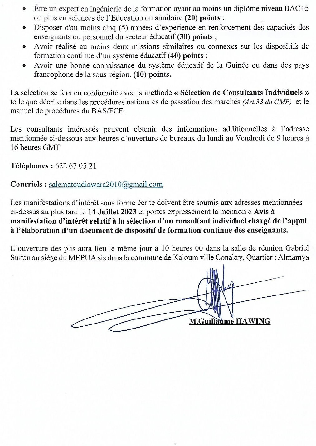 Appel à Manifestation d'Intérêt (AMI) pour le Recrutement d’un consultant international individuel pour la conception du document définissant le fonctionnement, la conception détaillée et l’installation d’un dispositif rénové et pérenne de formation continue de proximité du MEPU-A | Page 2