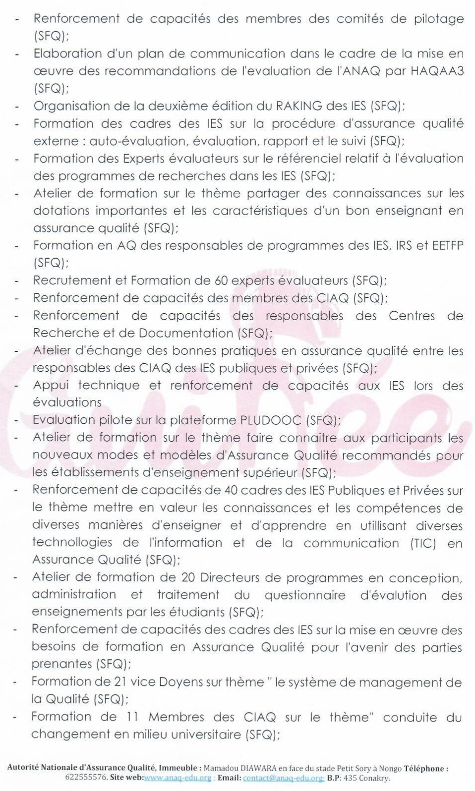 AVIS GENERAL DE PASSATION DES MARCHES PUBLICS : AUTORITE NATIONALE D'ASSURANCE QUALITE DANS L'ENSEIGNEMENT, LA FORMATION ET LA RECHERCHE (ANAQ) | Page 2