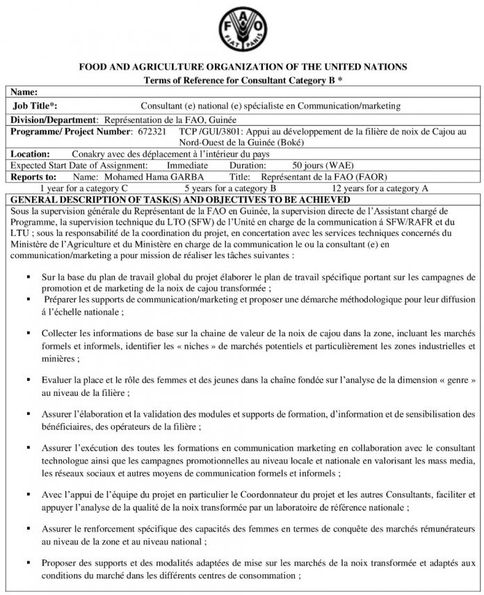 Offres d'emploi Fao guinée page 1
