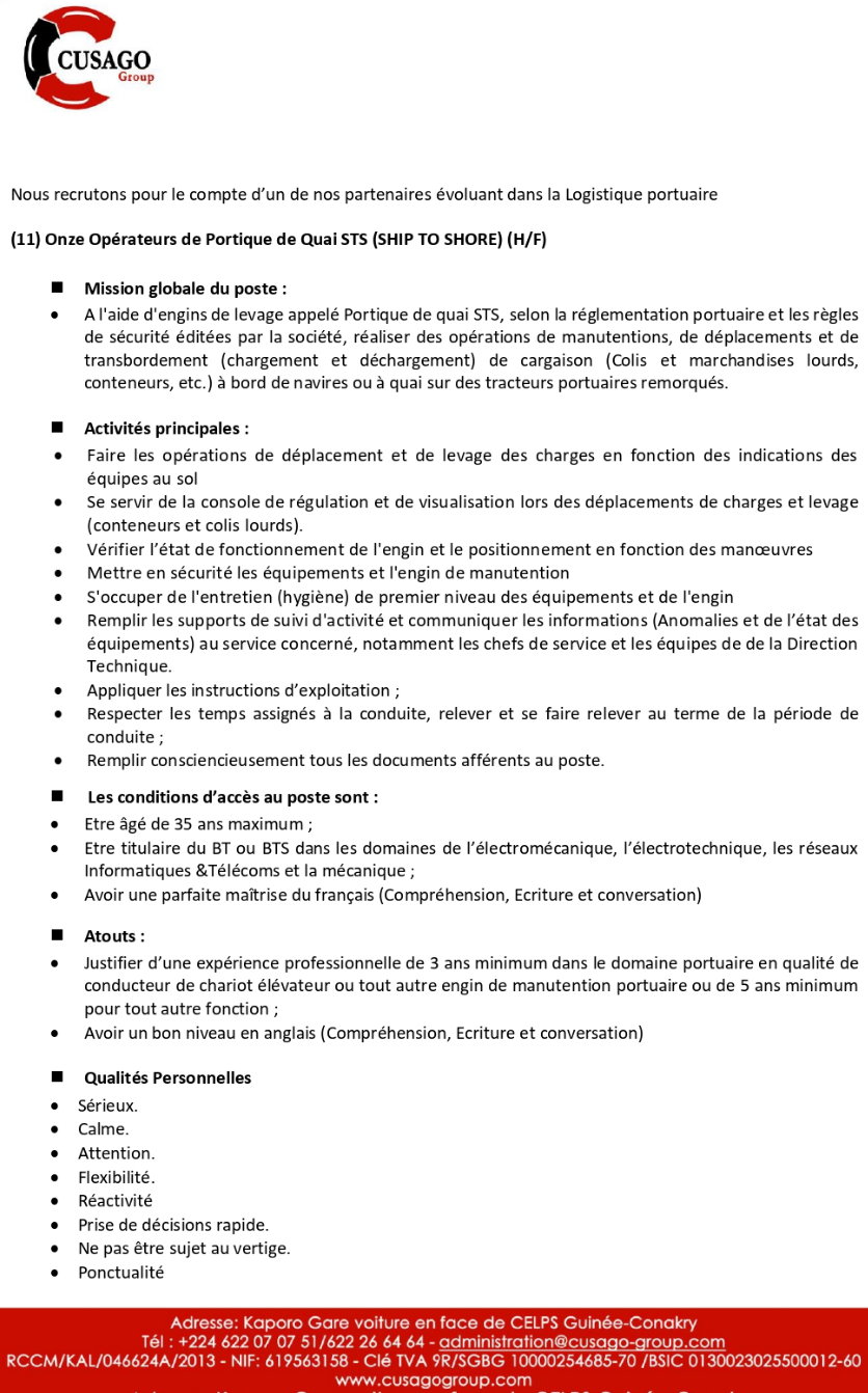 Avis de recrutement de (11) Onze Opérateurs de Portique de Quai STS (SHIP TO SHORE) (H/F) | page 1