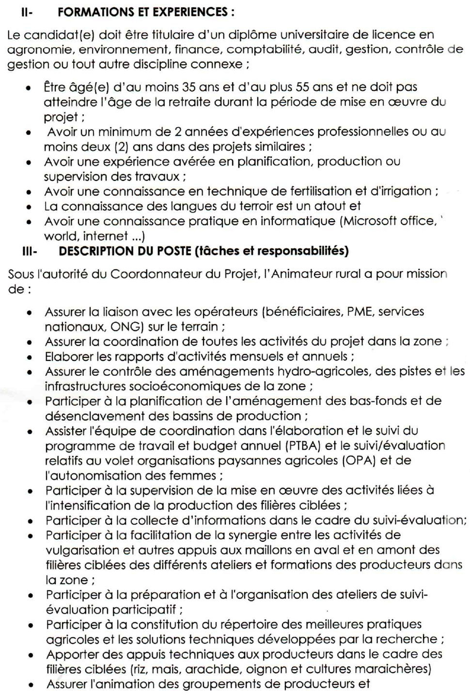 Avis de Recrutement de Six (6) Animateurs (e) Ruraux | page 3