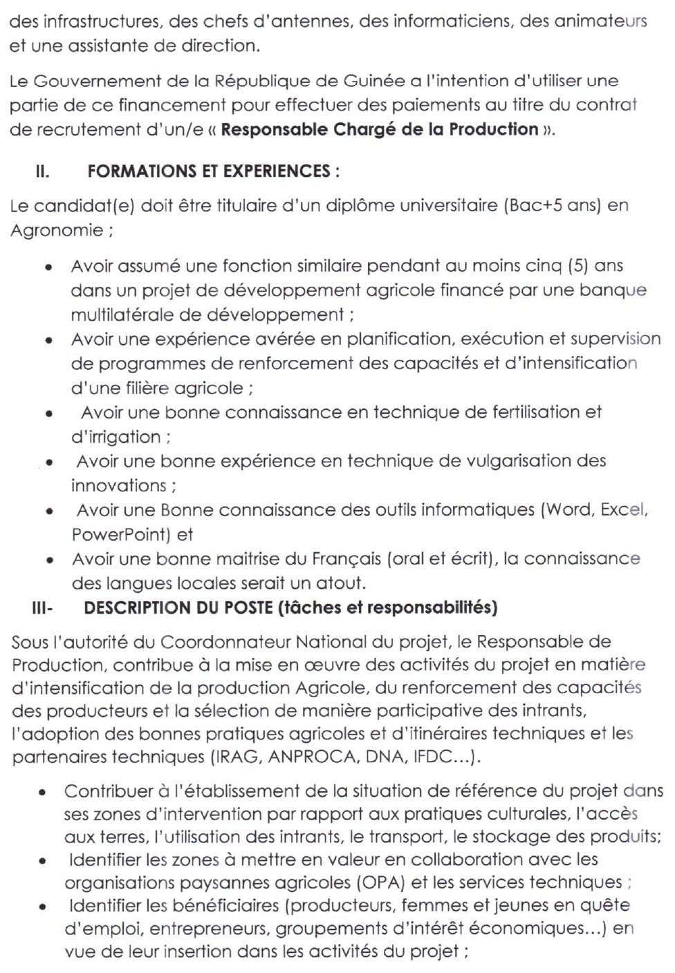 Avis de Recrutement d'un(e) Responsable Chargé de la Production | page 3